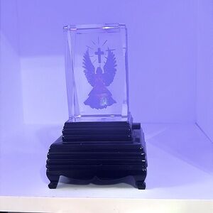 3D Laser Etched Crystal Angel With 3 Color Rotating LED Light
